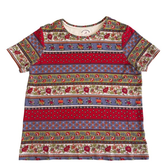 White Stag Tops - Grandmacore White Stag Womens Floral Stripe Short Sleeve Cotton Tee Vintage M